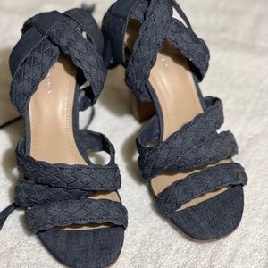 Women BCBG denim 4” inch tie up sandals